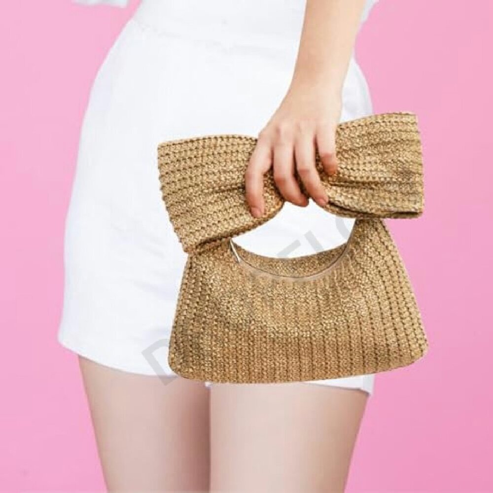 Straw Woven Clutch Bag Elegant Boho Chic Beach Vacation Evening Party Wear - Picture 3 of 8